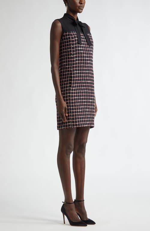 ST JOHN Window Pane Tweed Mixed Media Dress In Black/haute Red/pearl Multi Product Image