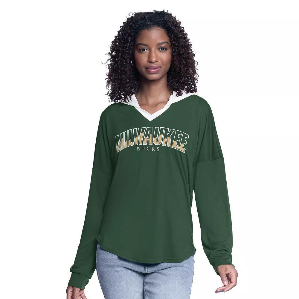 Women's G-III 4Her by Carl Banks Hunter Green Milwaukee Bucks Bench Player Oversized Long Sleeve Hooded Top, Size: Medium, Team Product Image