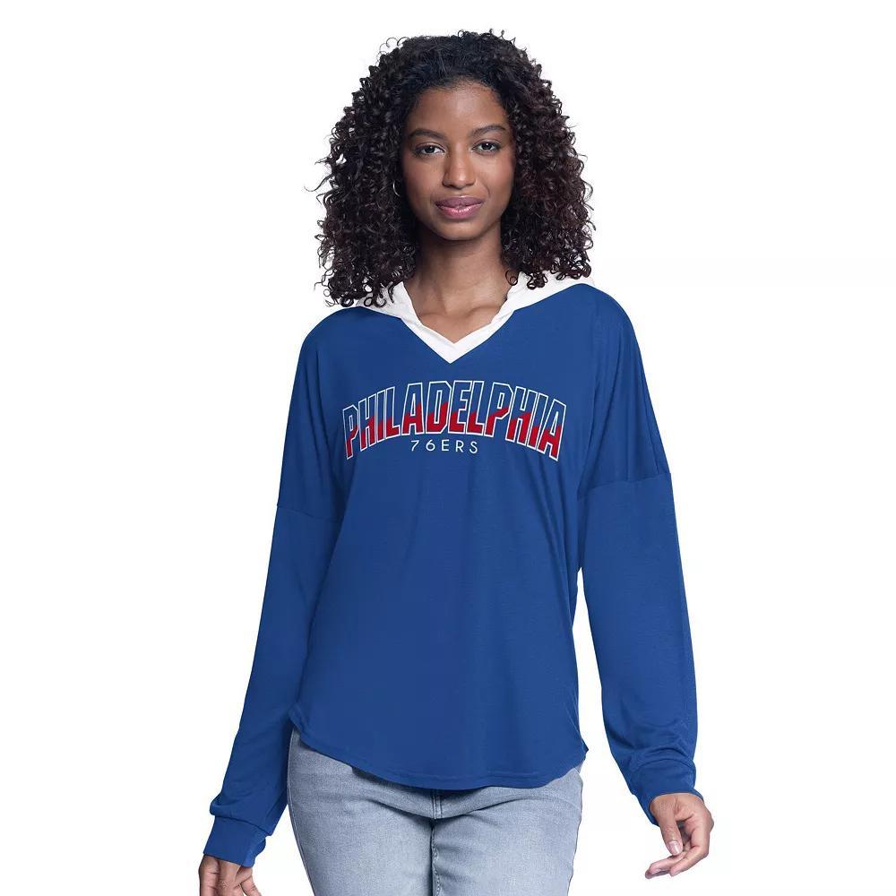 Women's G-III 4Her by Carl Banks Royal Philadelphia 76ers Bench Player Oversized Long Sleeve Hooded Top, Size: XL, 76r Blue Product Image