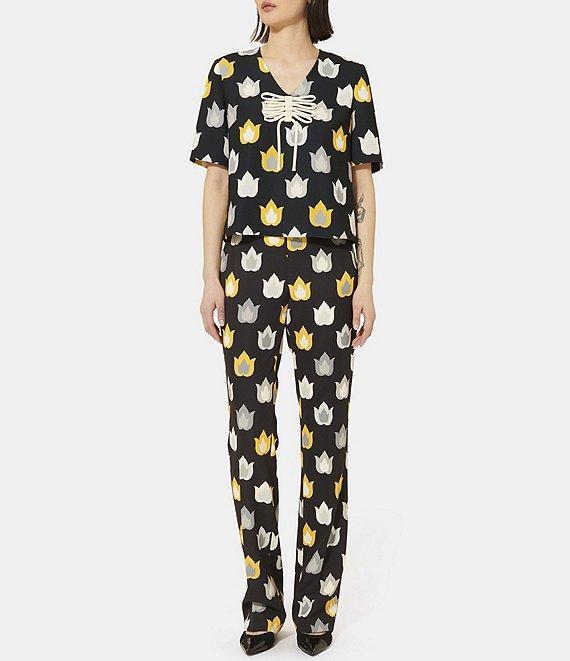 Tara Jarmon Paivan Woven Stretch Flame Print Mid Rise Straight Leg Pants Product Image