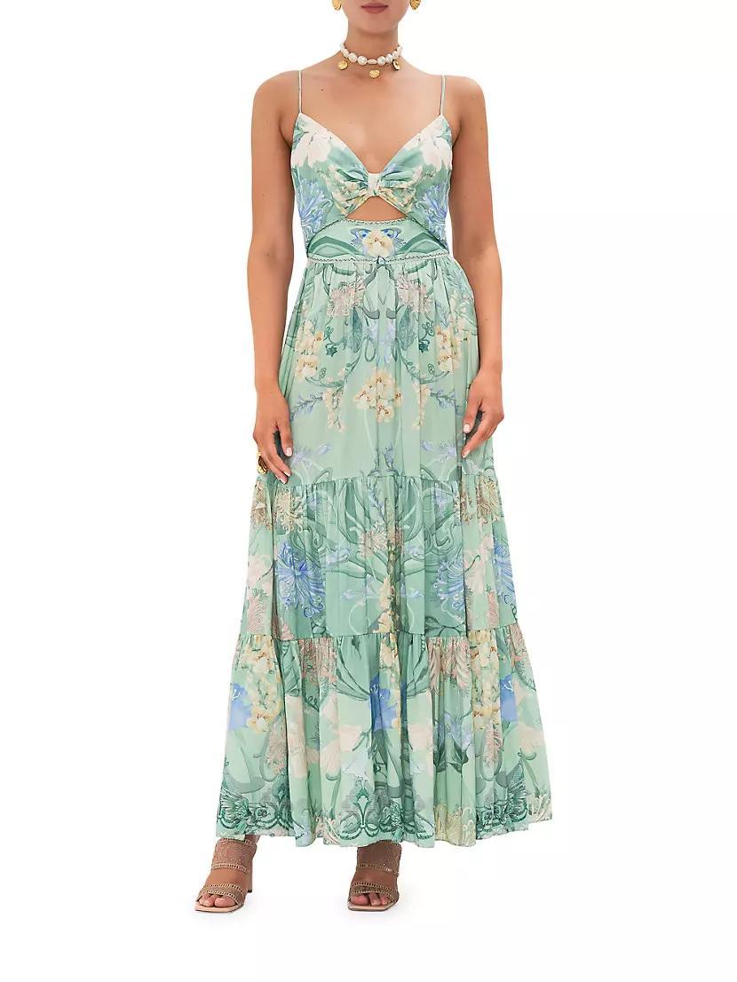 Twist-Front Cut-Out Printed Midi-Dress Product Image