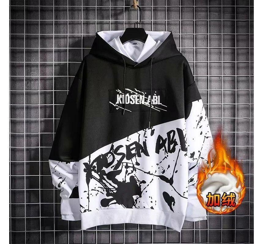Lettering Two Tone Hoodie Product Image