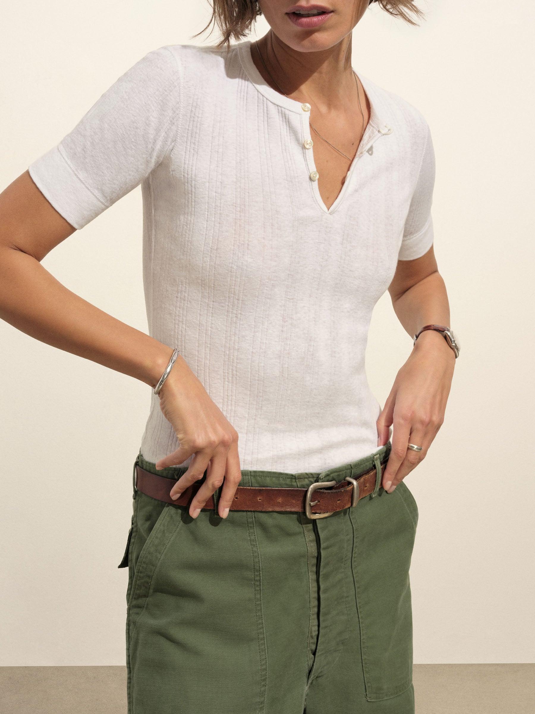 White Heirloom Rib Base Henley Product Image