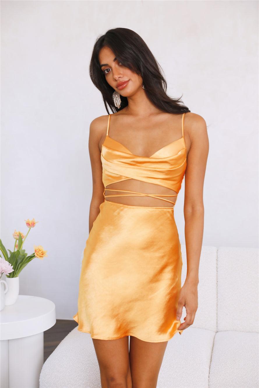 Wined Out Satin Dress Golden Product Image
