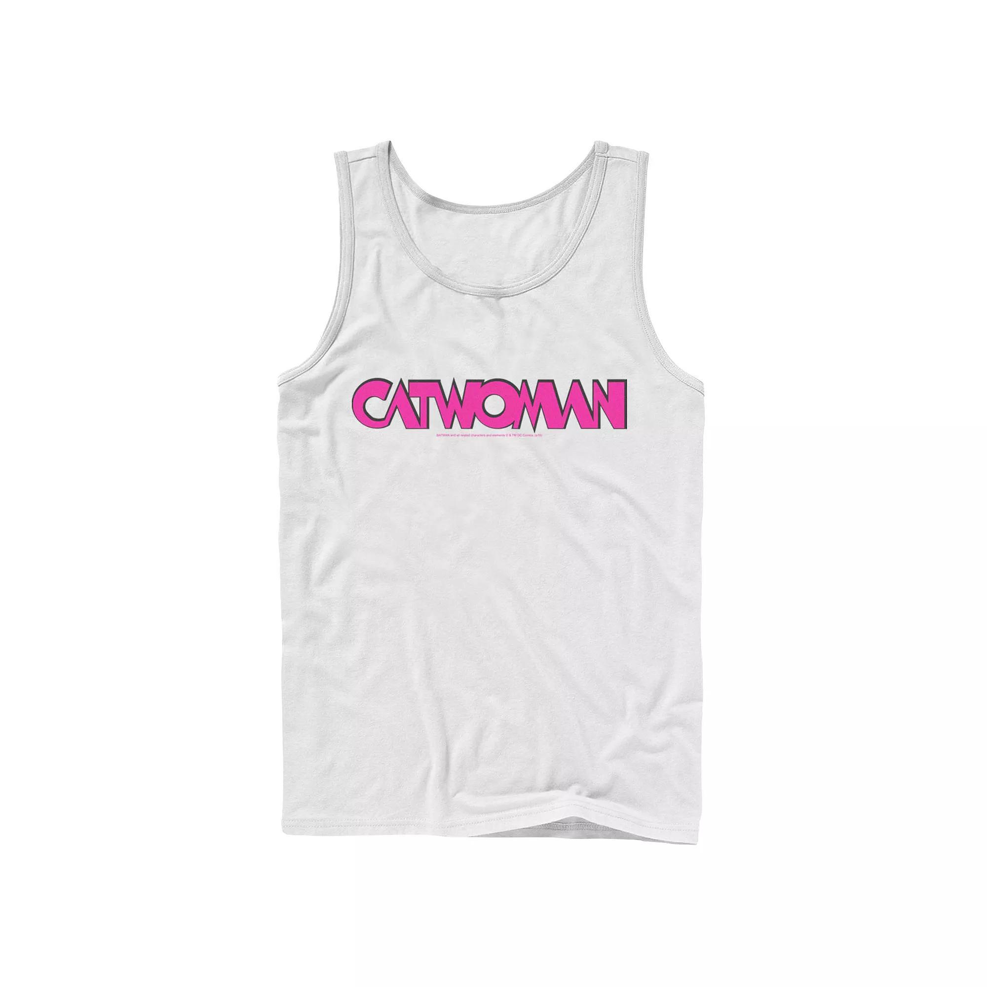 Men's DC Comics Catwoman Pink Retro Text Tank Top, Size: Large, White Product Image