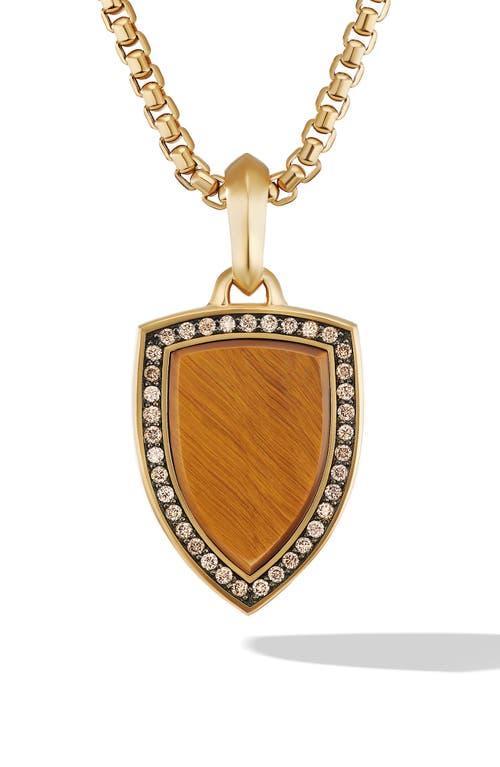 David Yurman Shield Amulet Pendant in 18K Yellow Gold with Tigers Eye and Pave Cognac Diamonds Product Image