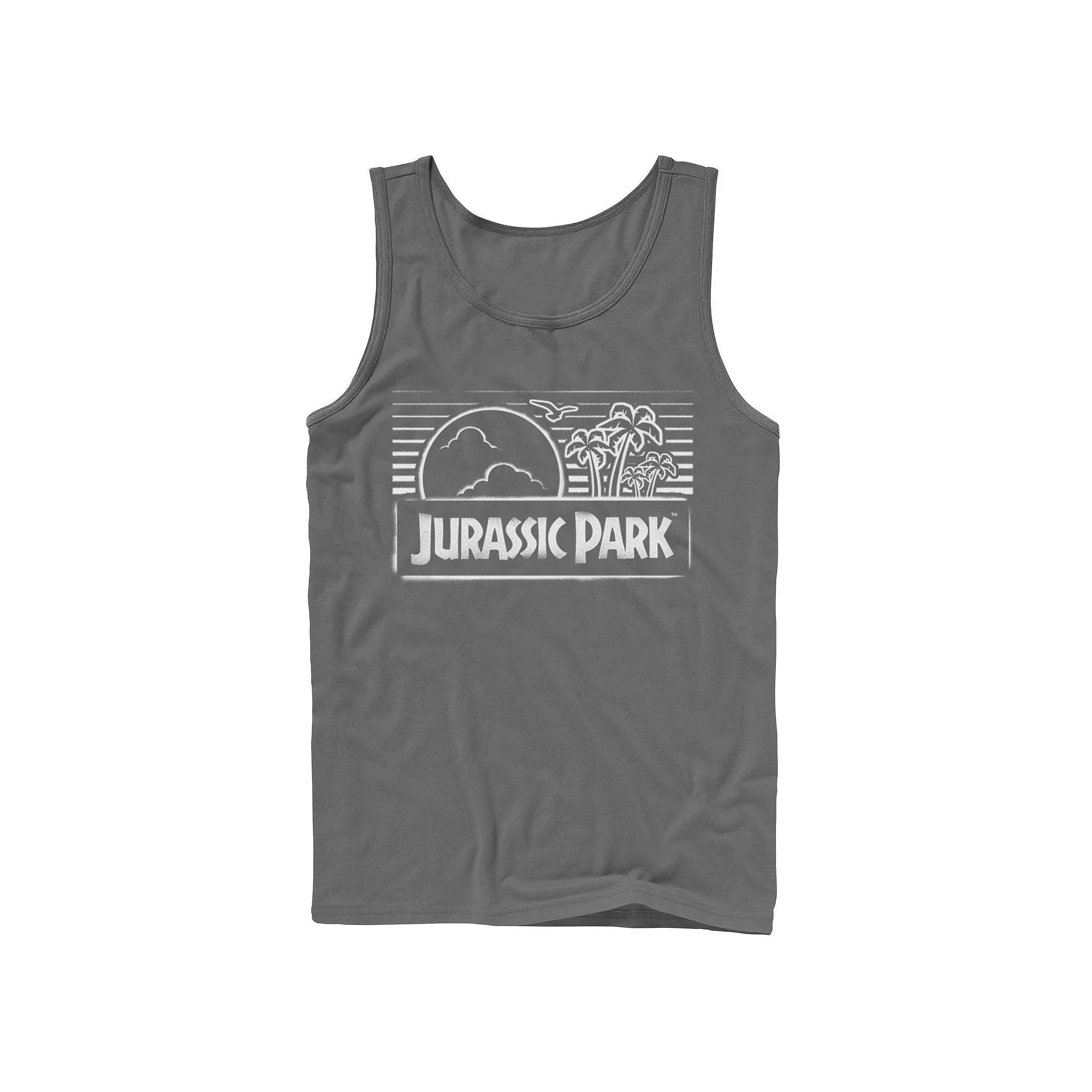 Men's Jurassic Park Spray Painted Stencil Logo Tank Top, Size: Small, Blue Product Image