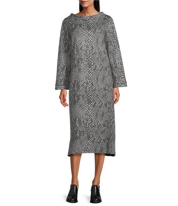 Bryn Walker Avila Serpent Recycled Knit Banded Crew Neck Long Sleeve A-Line Midi Dress Product Image