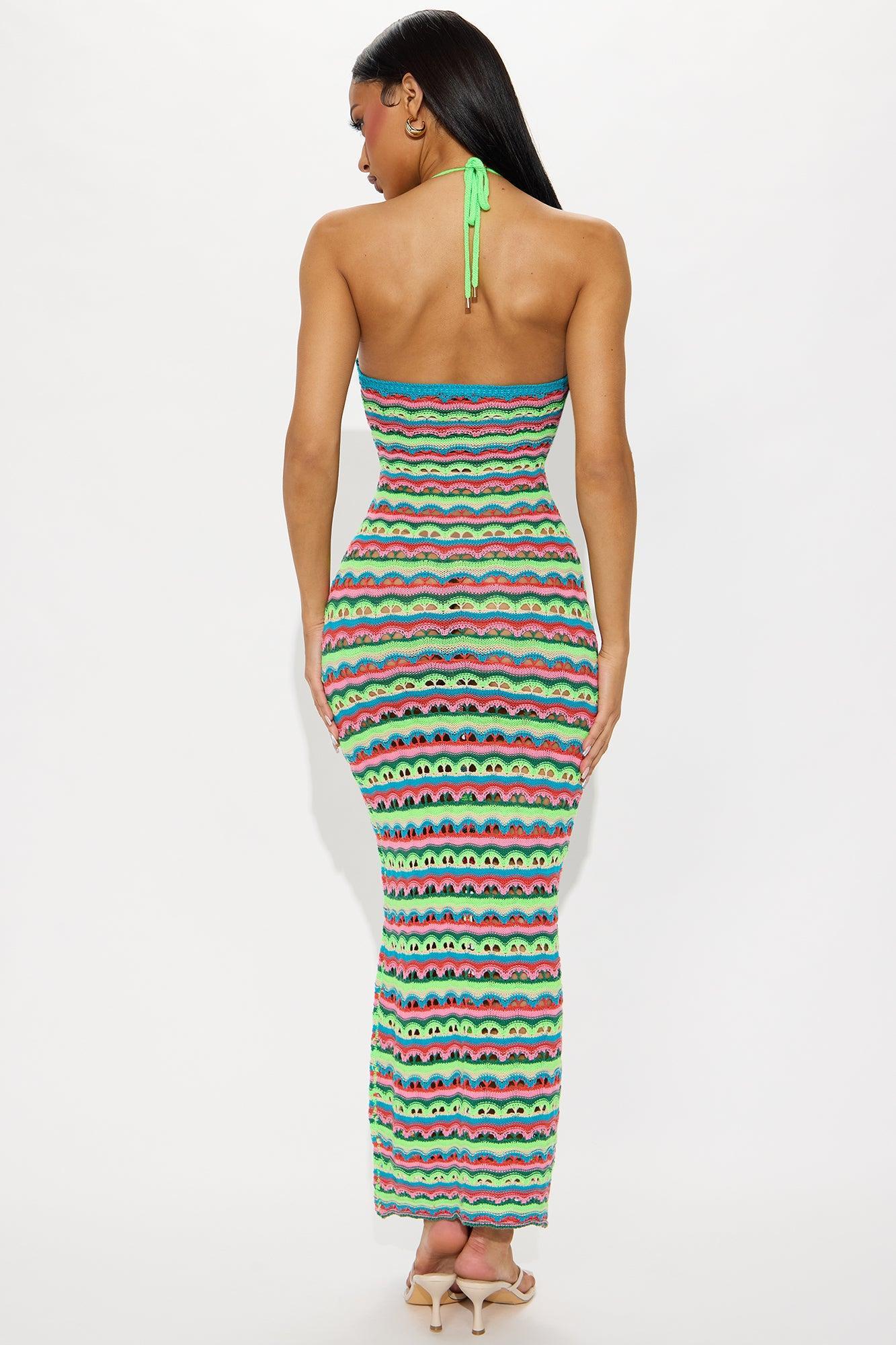 Korie Backless Crochet Maxi Dress - Green/combo Product Image