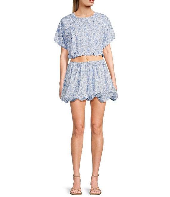 GB Woven Coordinating Poplin Floral/Seashells Puff Blouse Product Image