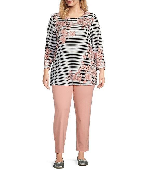 Slimsation® by Multiples Plus Size Solid Ease-Y-Fit Knit Pull-On Ankle Pants Product Image