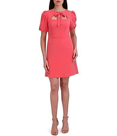 julia jordan Womens Scuba Crepe Tie-Neck Short-Sleeve Dress Product Image