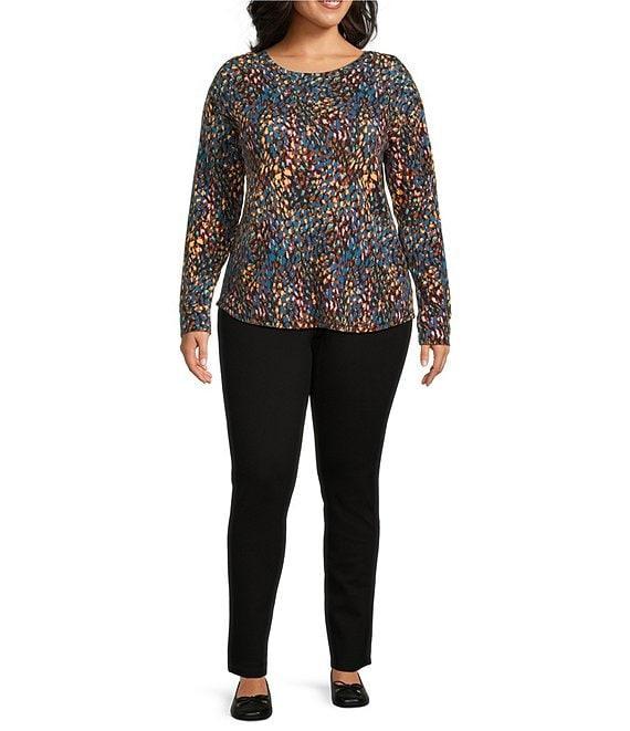 Westbound Plus Size Multi Soft Spots Long Sleeve Crew Neck Pullover Product Image