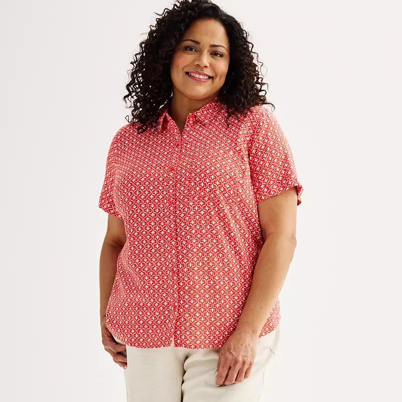 Plus Size Croft & Barrow® Camp Shirt, Women's, Size: 0X, Orange Painted Blooms Product Image