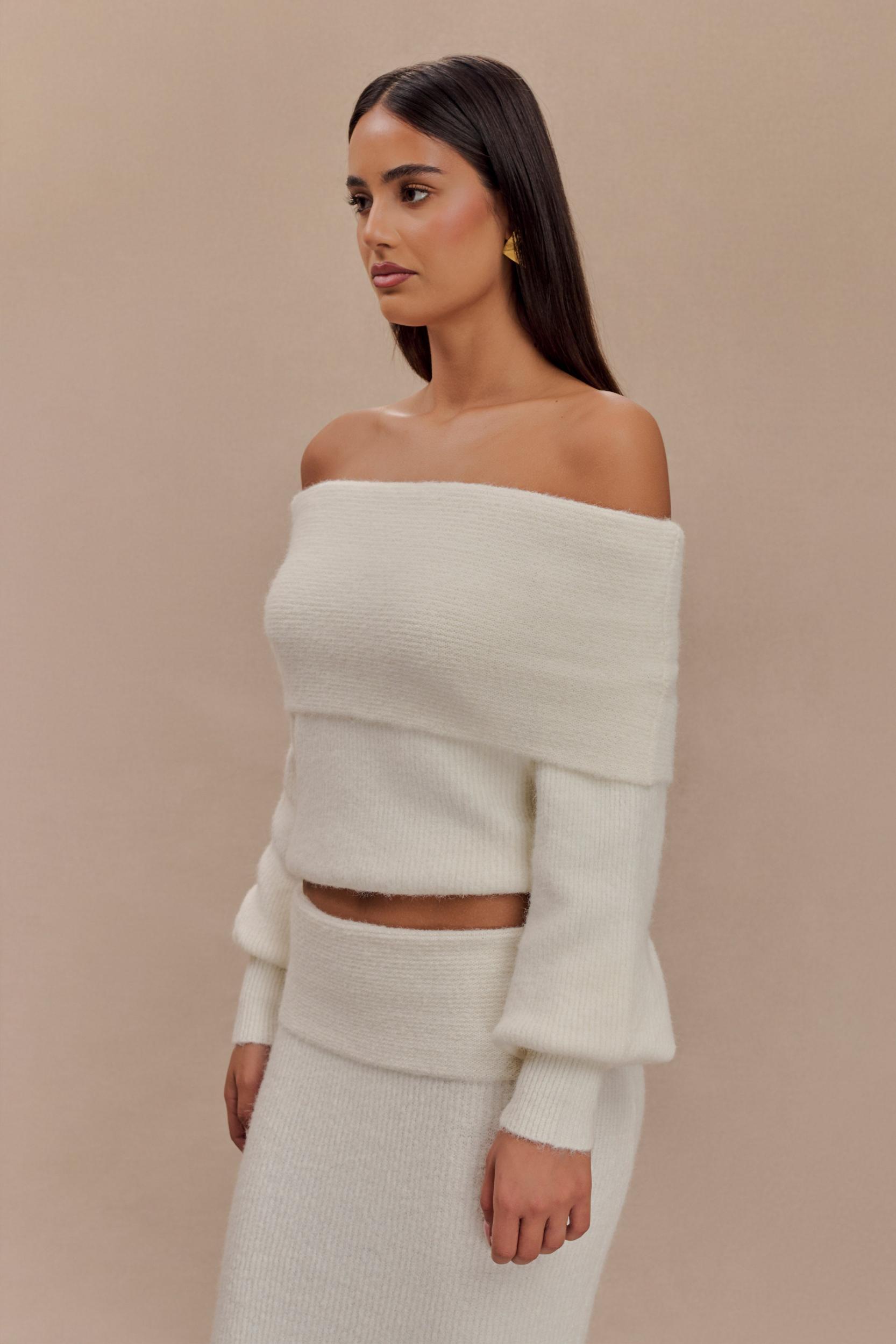 Charlotte Off Shoulder Knit Long Sleeve Top - Ivory Product Image