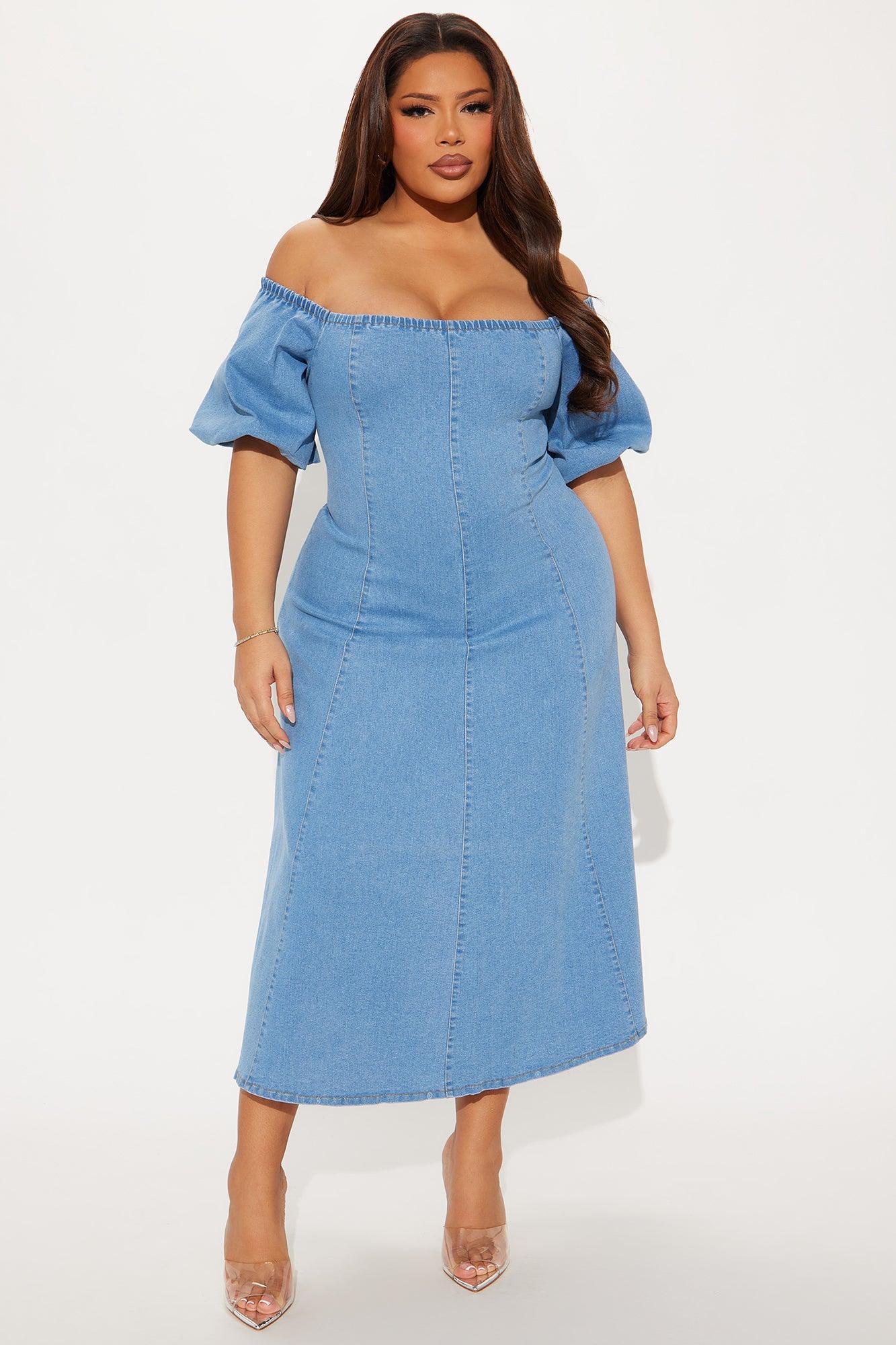 Meet At The Vineyard Denim Midi Dress - Light Wash Product Image