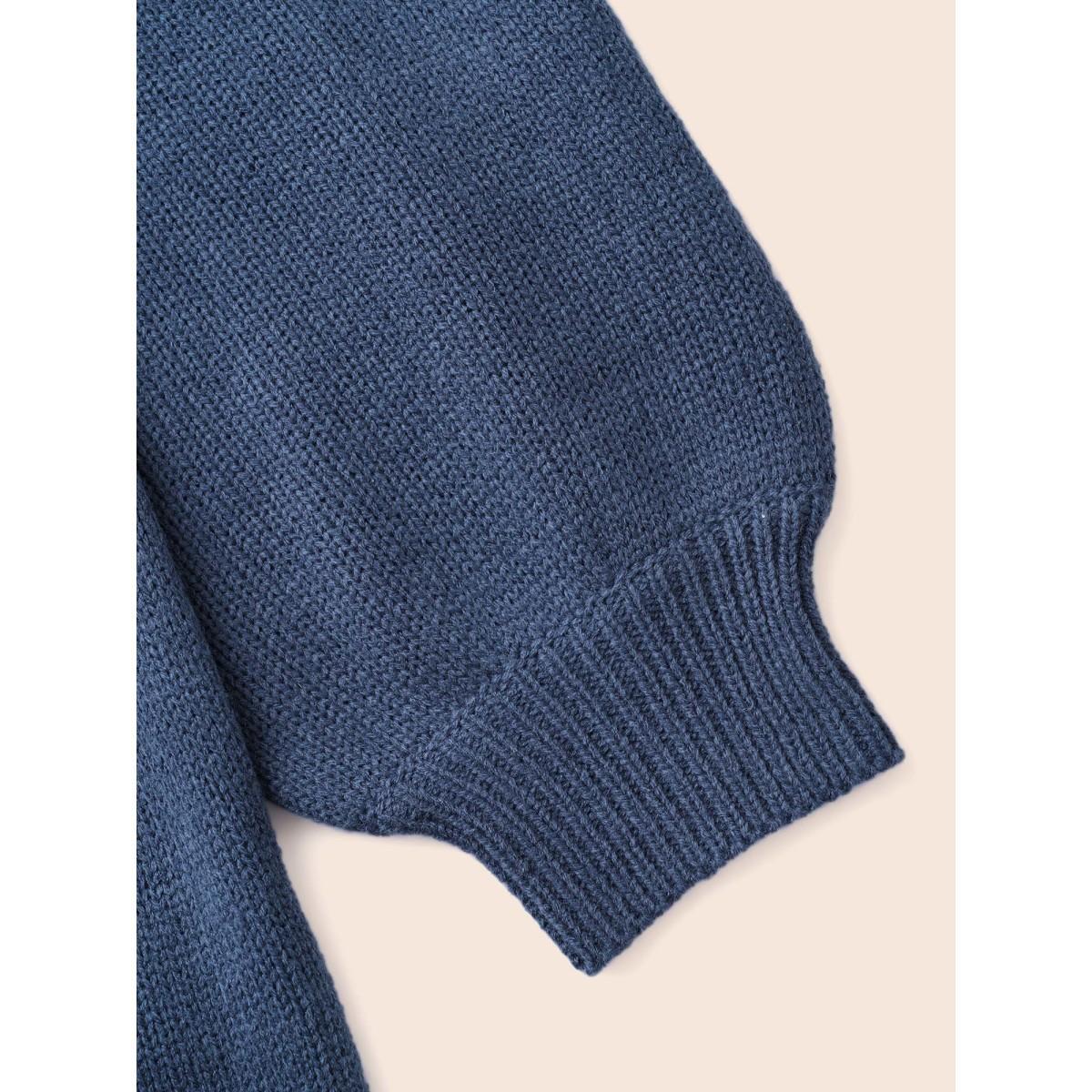 Plus Size Texture Cable Knit Lantern Sleeve Pullover Indigo Women Casual Loose Long Sleeve Round Neck Everyday Pullovers BloomChic 28/5X Product Image