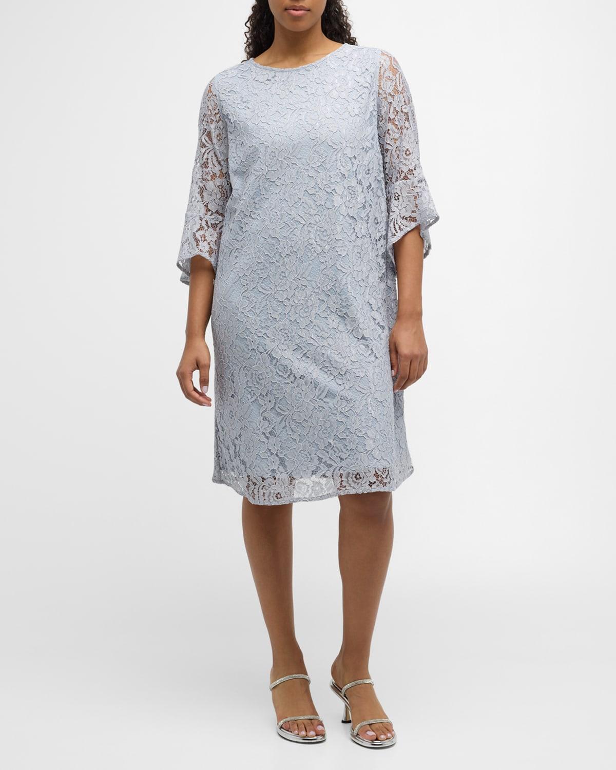 Caroline Rose Plus Size Julia Floral Lace 34 Ruffled Bell Sleeve Shift Dress Product Image
