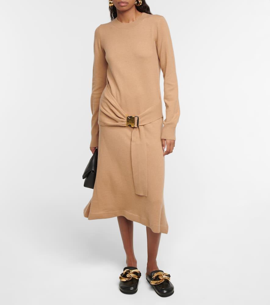 JW ANDERSON Women's Buckle Merino Wool Midi-dress In Beige Product Image