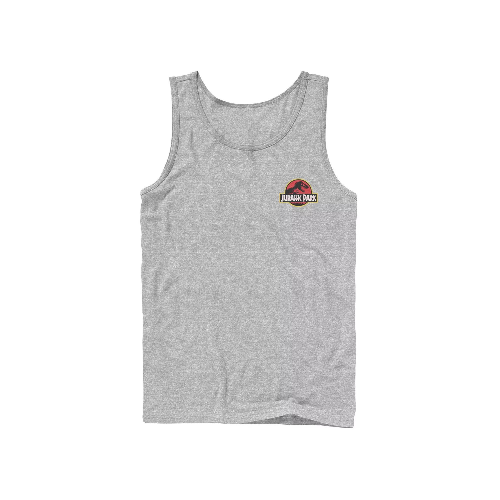 Mens Jurassic Park Logo Red & Yellow Pocket Tank Top, Men's, Size: Large, Athletic Grey Product Image