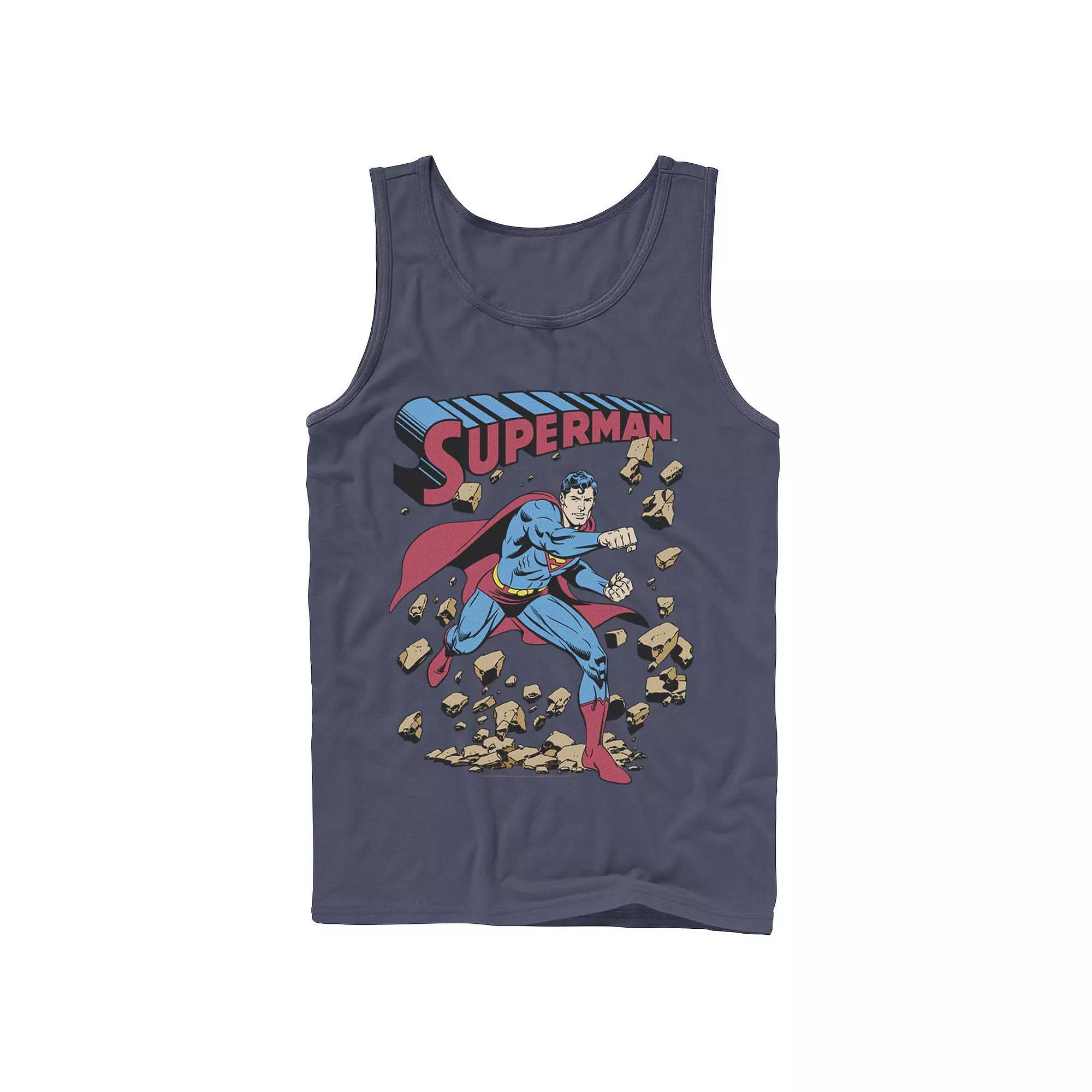 Men's DC Comics Superman Smash Rocks Vintage Poster Tank Top, Size: Large, Athletic Grey Product Image