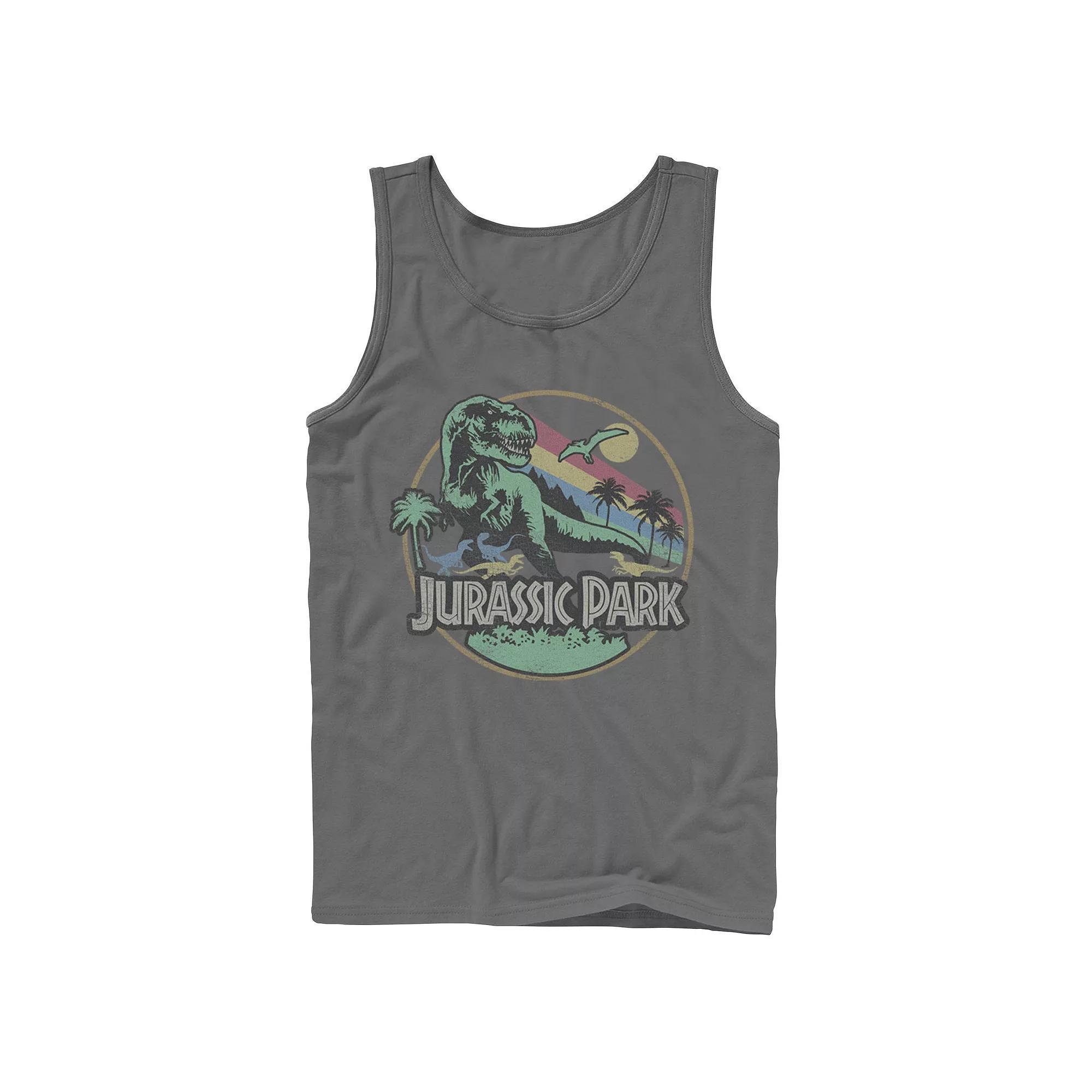 Mens Jurassic Park Retro Circle Tank Top Grey Product Image