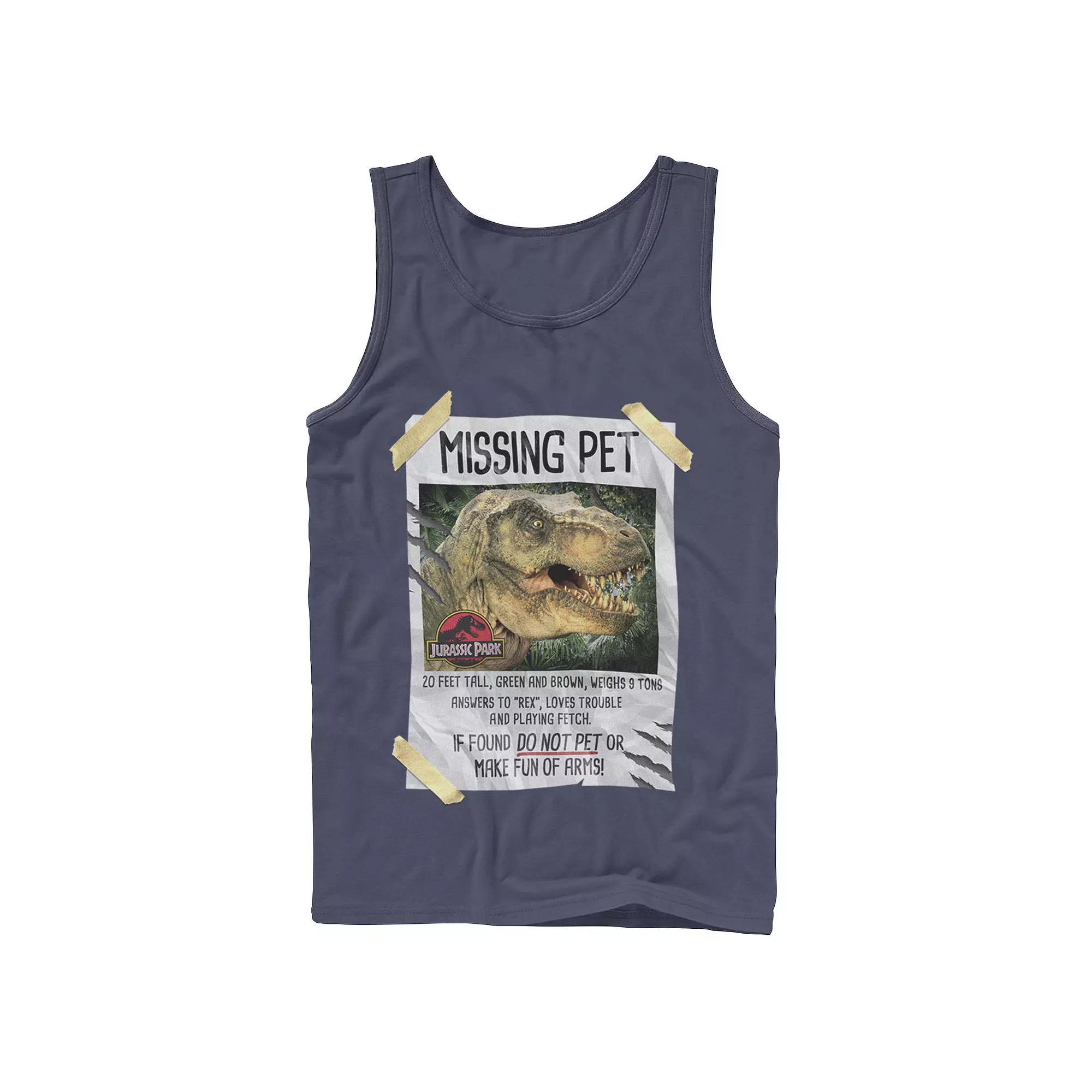 Men's Jurassic Park Missing Pet T-Rex Poster Taped Tank Top, Size: Small, Grey Product Image