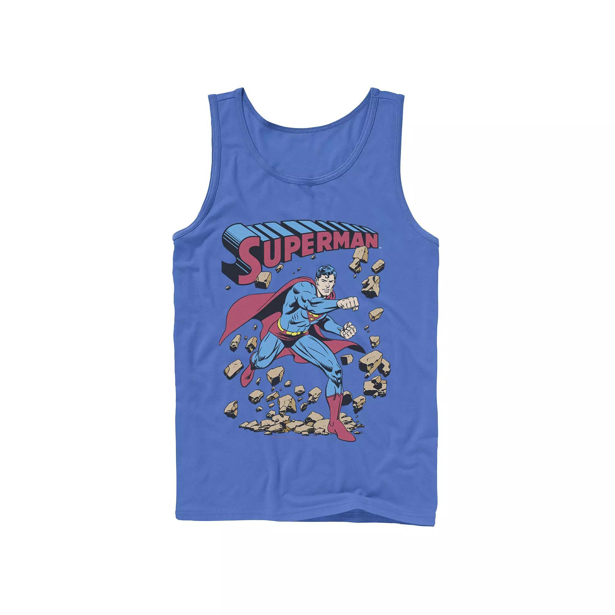 Men's DC Comics Superman Smash Rocks Vintage Poster Tank Top, Size: Large, Athletic Grey Product Image