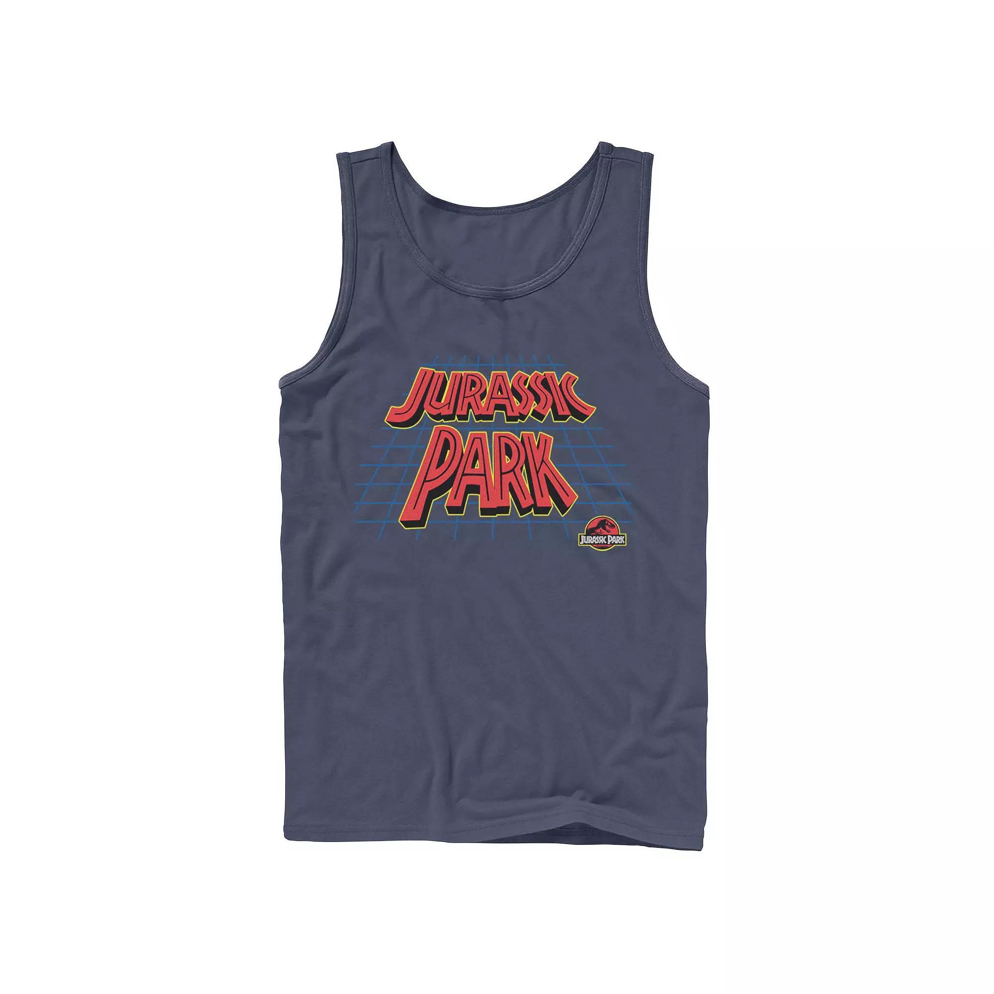 Men's Jurassic Park Tilted Retro Grid Logo Tank Top, Size: Small, Blue Product Image