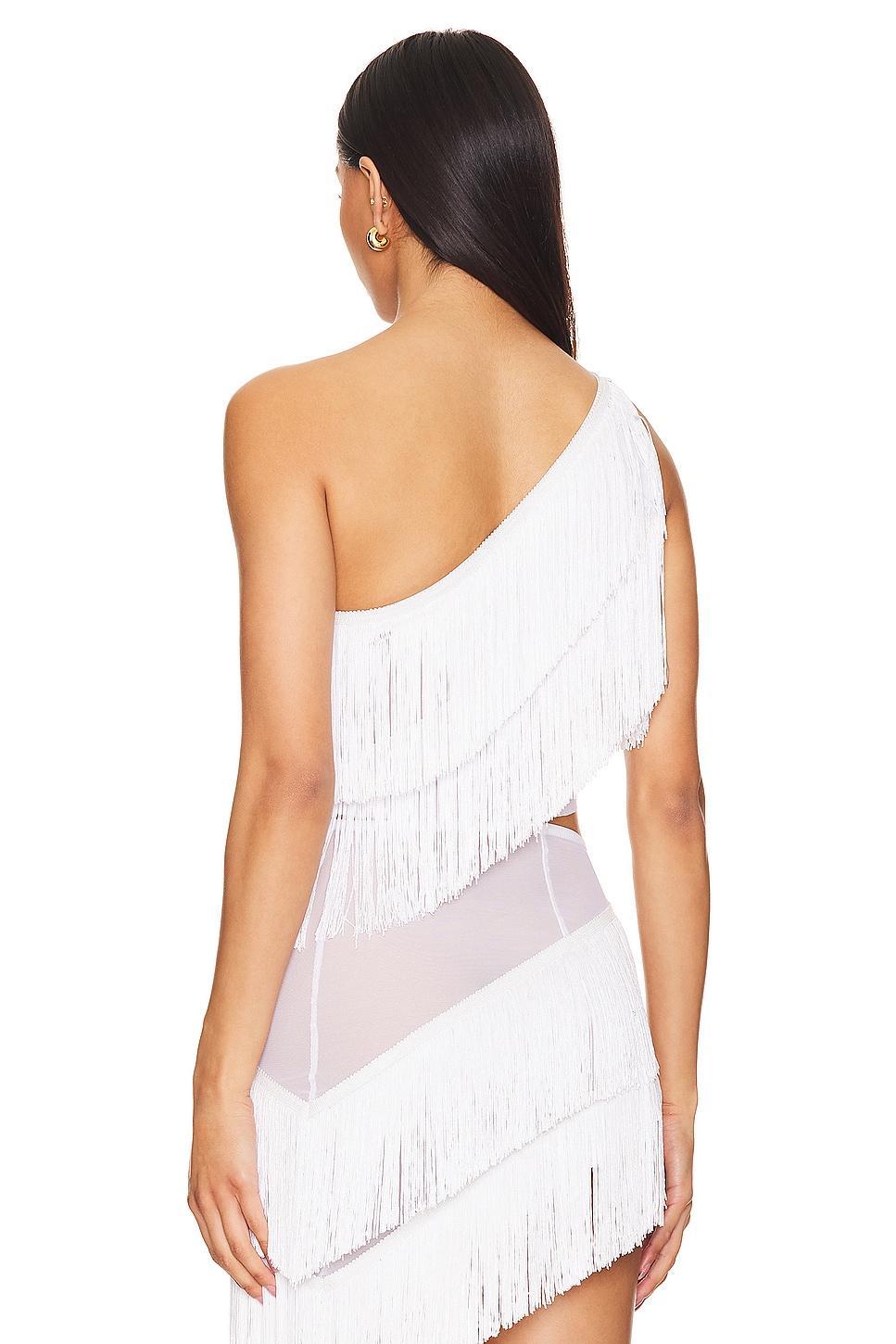 Spliced Cropped One Shoulder Fringe Top Norma Kamali Product Image
