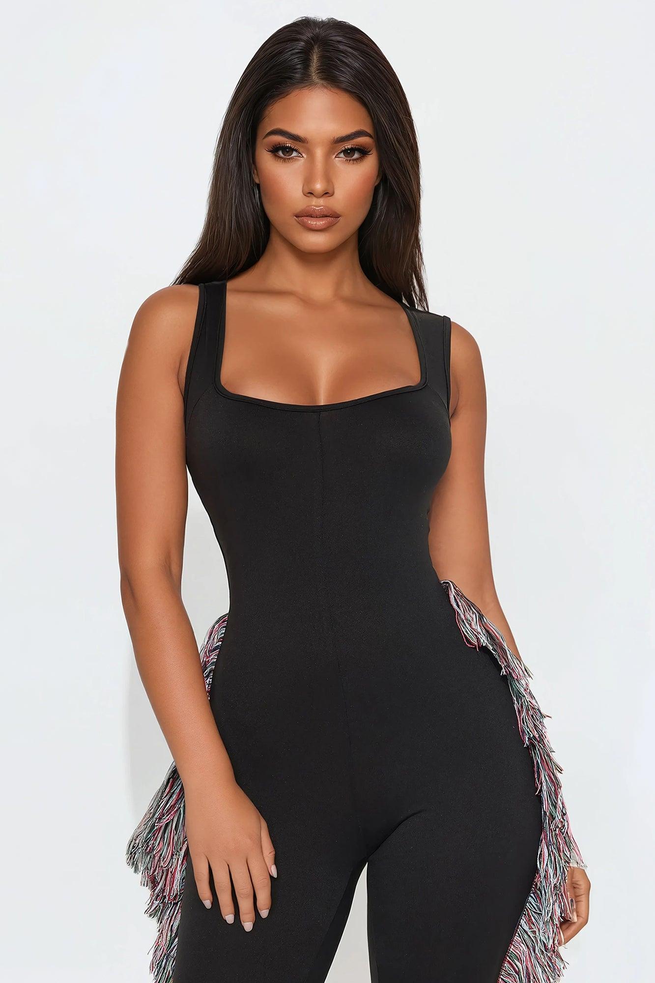 All At Once Fringe Jumpsuit - Black Product Image