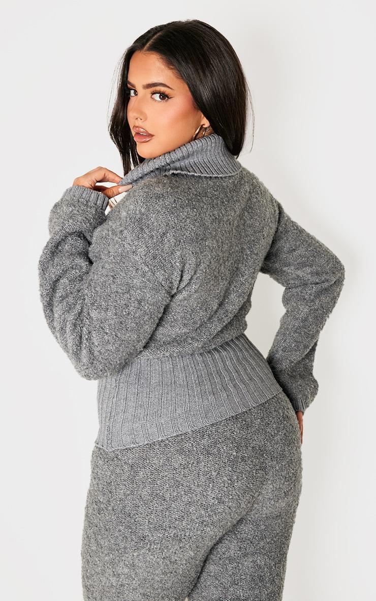Plus Charcoal Contrast Textured Knit Bardot Foldover Sweater Product Image