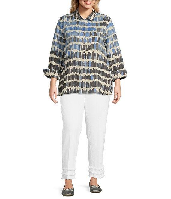 Multiples Plus Size Stretch Straight Leg Fringe Hem Pull-On Denim Ankle Jeans Product Image