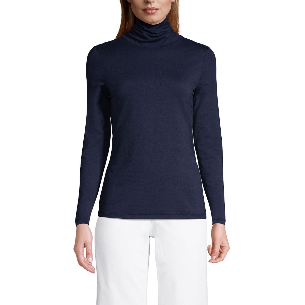Womens Lands End Lightweight Fitted Turtleneck Radiant Blue Product Image