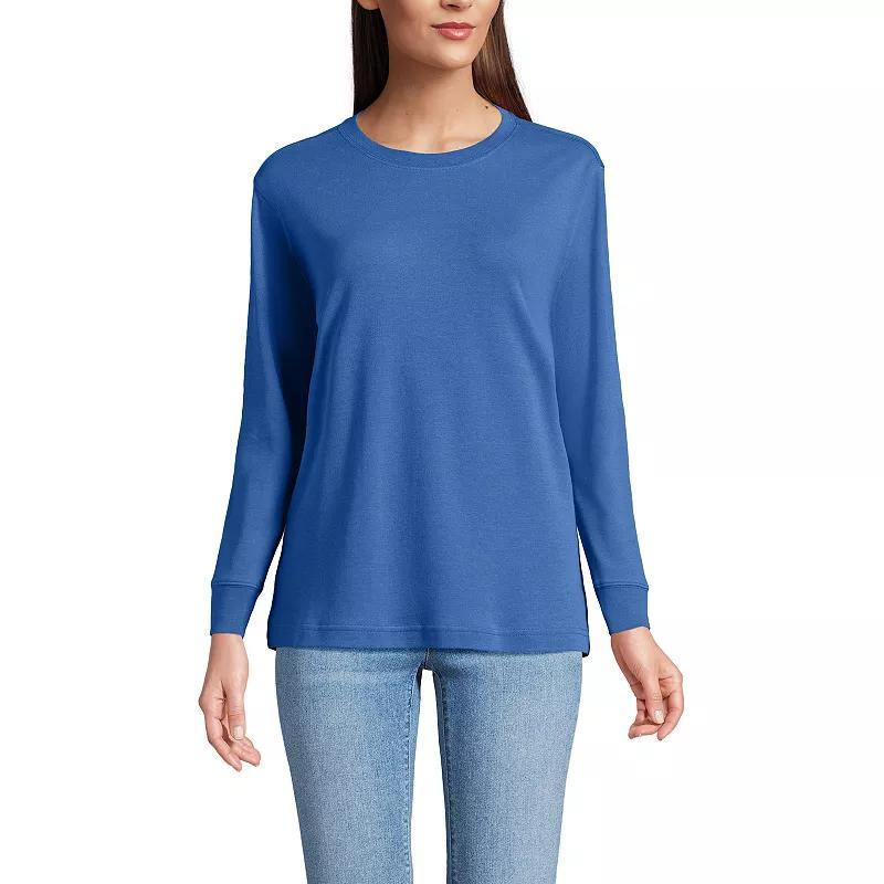 Womens Lands End Relaxed Long Sleeve Crewneck Top Gray Grey Product Image