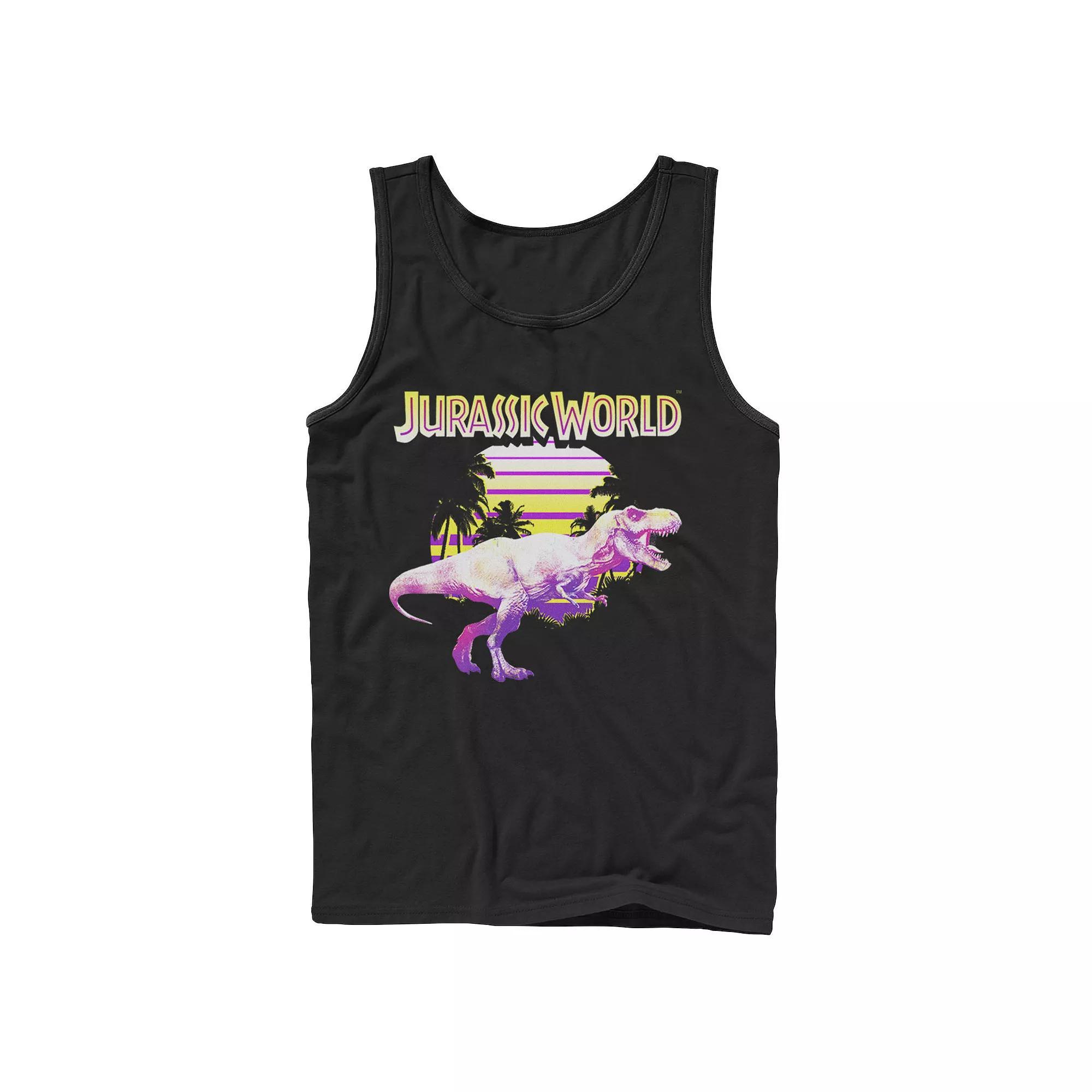 Mens Jurassic World Neon Purple & Yellow T-Rex Graphic Tank Top Product Image