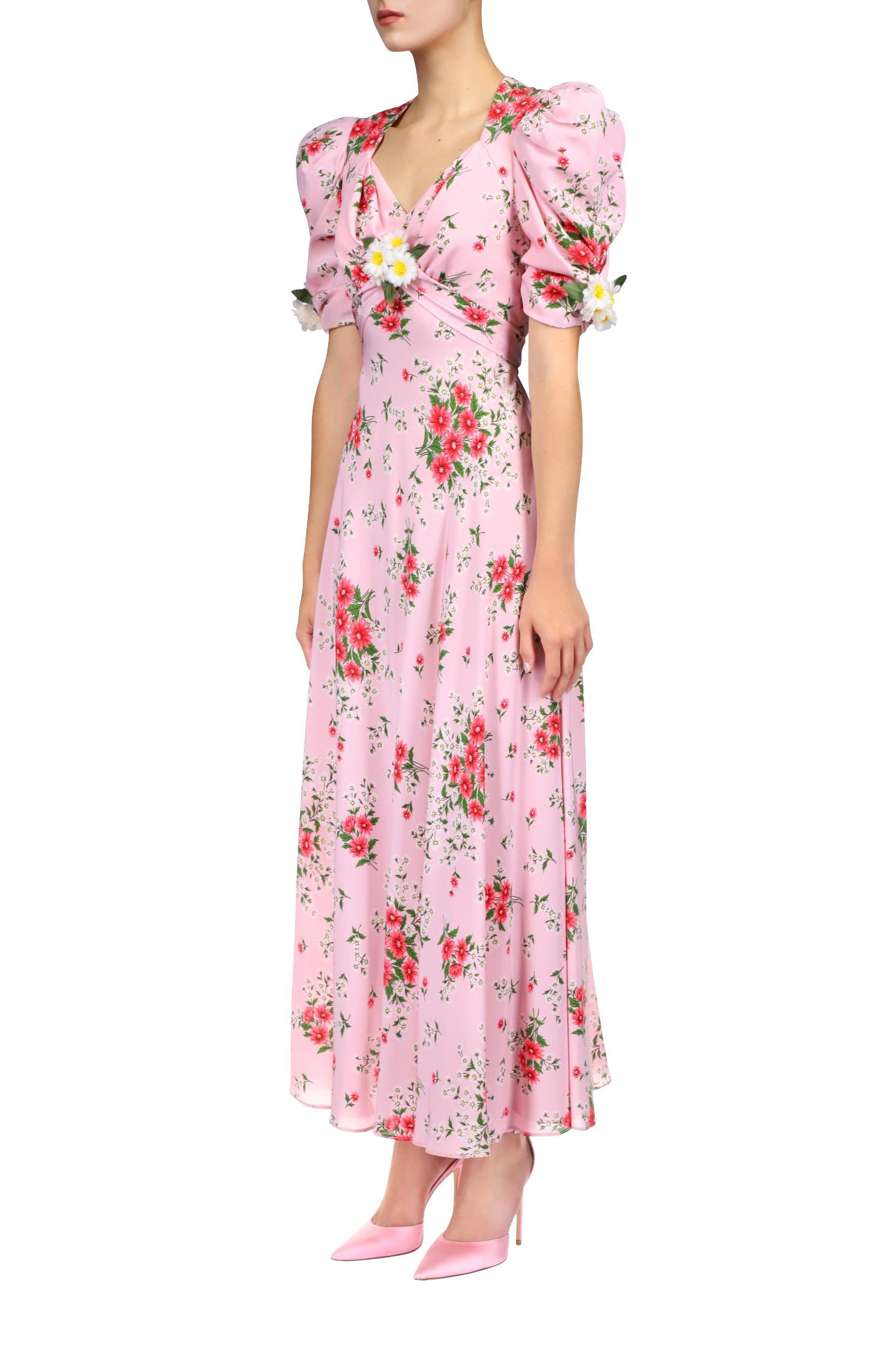 Pink Daisy Printed Silk Dress Product Image