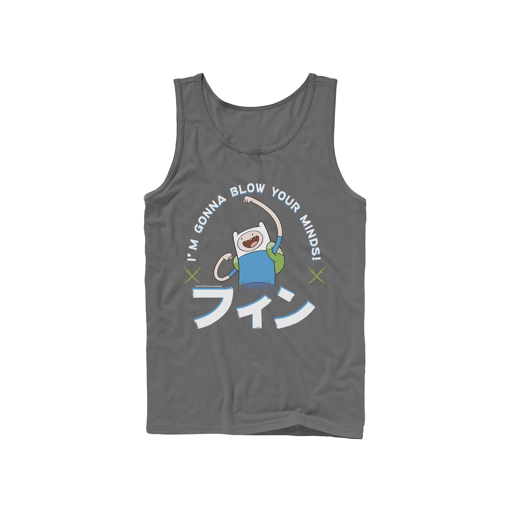 Men's Adventure Time Finn I'm Gonna Blow Your Minds Kanji Portrait Tank Top, Size: Large, Black Product Image