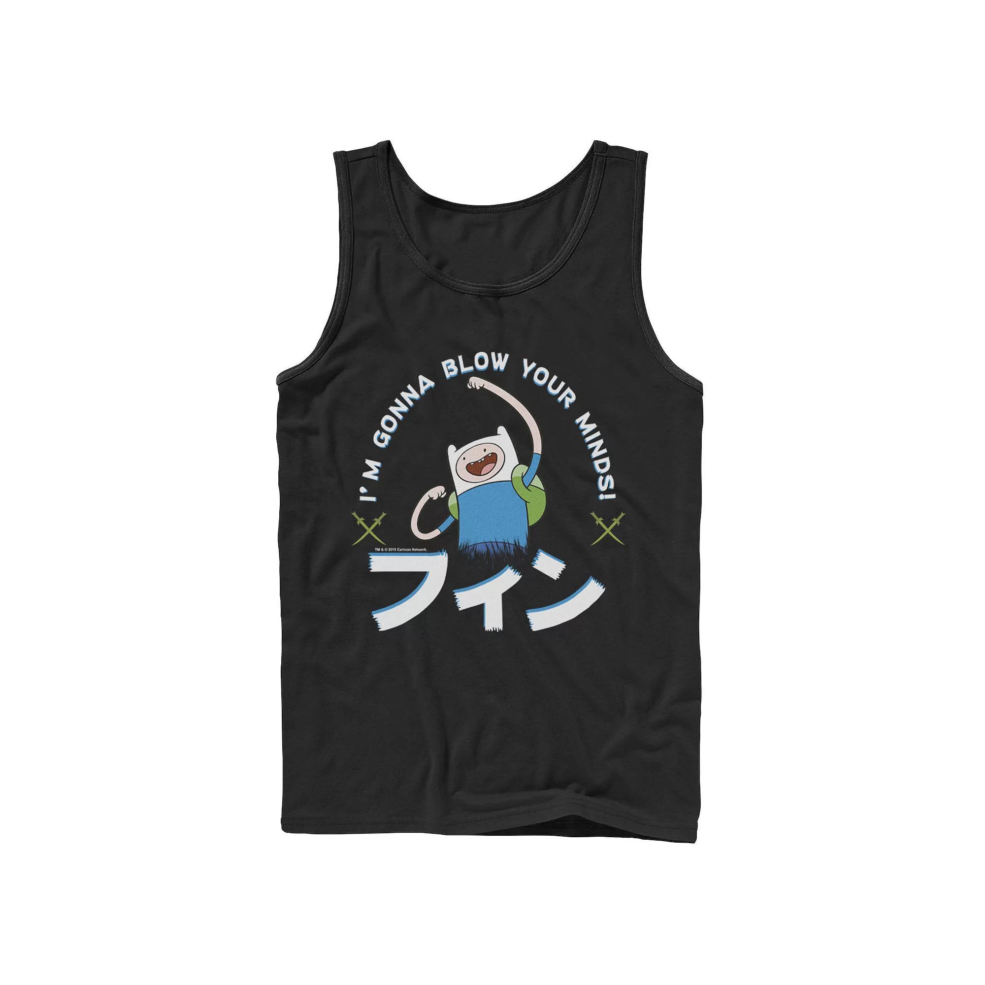Men's Adventure Time Finn I'm Gonna Blow Your Minds Kanji Portrait Tank Top, Size: Large, Black Product Image