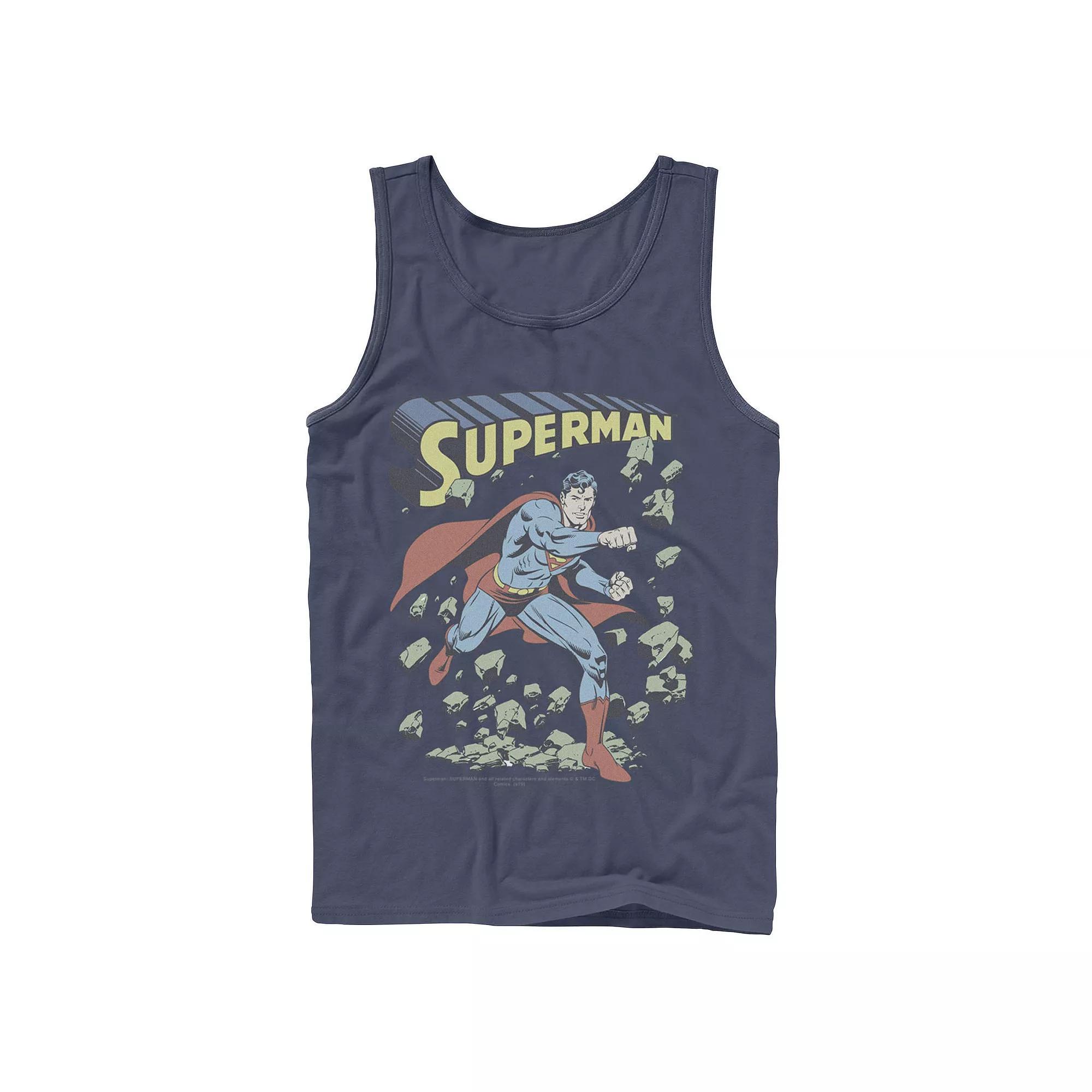 Men's DC Comics Superman With Rocks Vintage Poster Tank Top, Size: Large, White Product Image