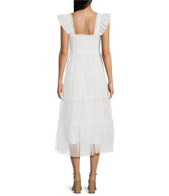 Blu Pepper Lace Polka Dot Square Neck Sleeveless Tiered Midi Dress Product Image