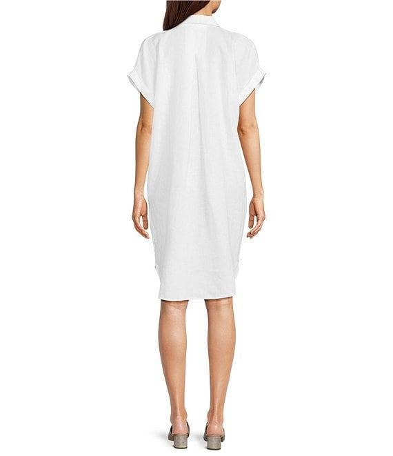 Eileen Fisher Petite Size Organic Linen Notch Collar V-Neck Cap Sleeve Shirt Dress Product Image
