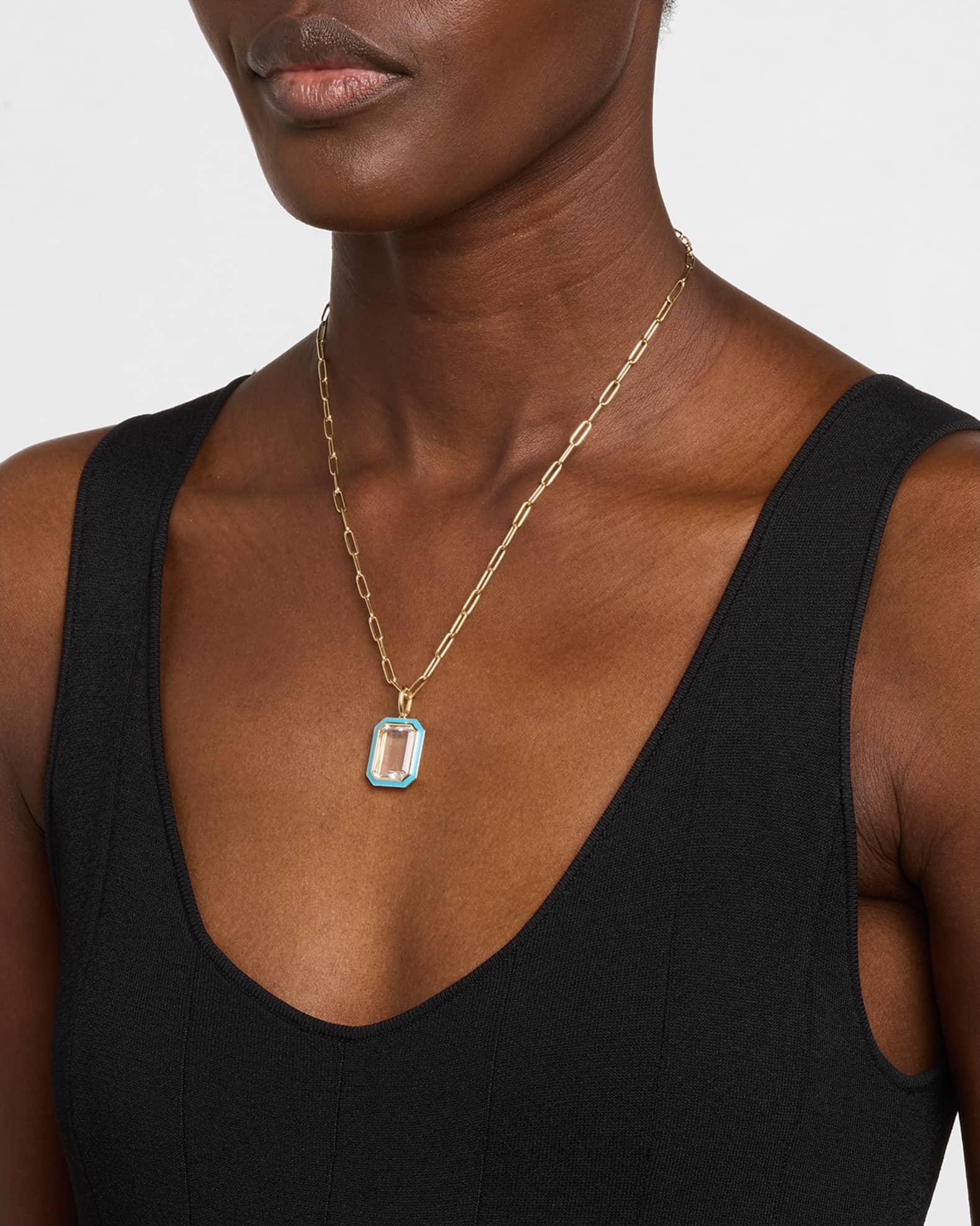 18K Queen Rock Crystal and Turquoise Enamel Pendant Necklace Product Image