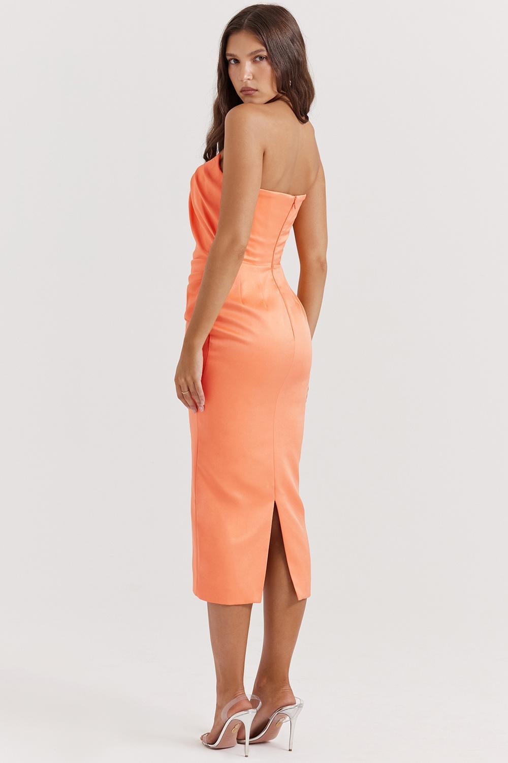 Alora Tangerine Strapless Corset Midi Dress Product Image