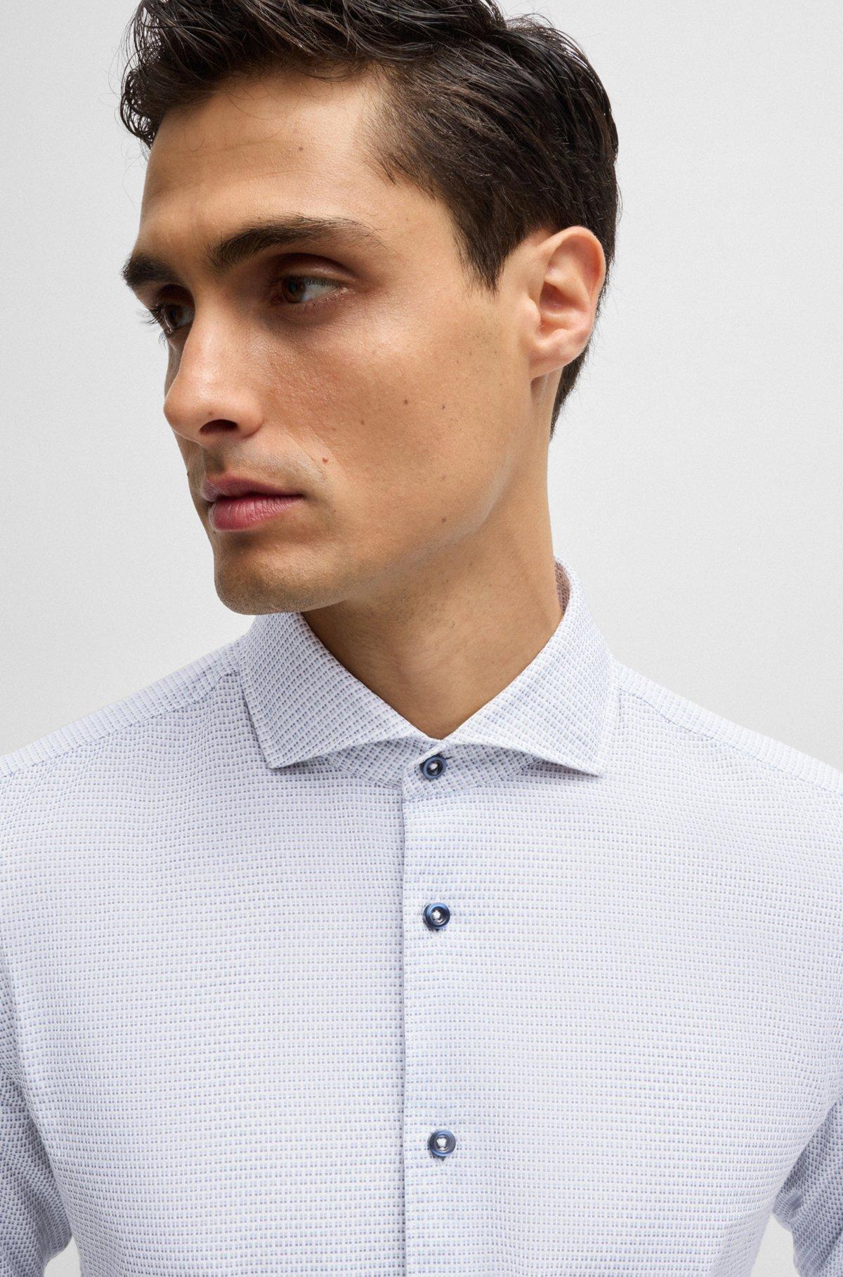 BOSS - Casual-fit shirt in structured cotton with spread collar - Light Blue Product Image