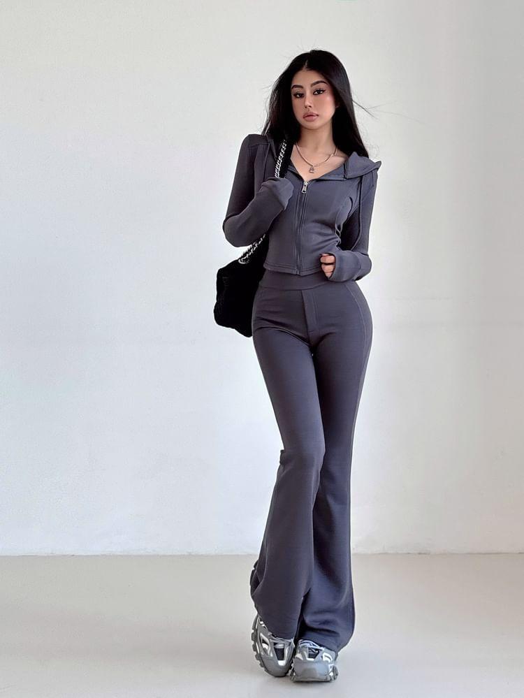 High Waist Plain Flared Sweatpants Product Image