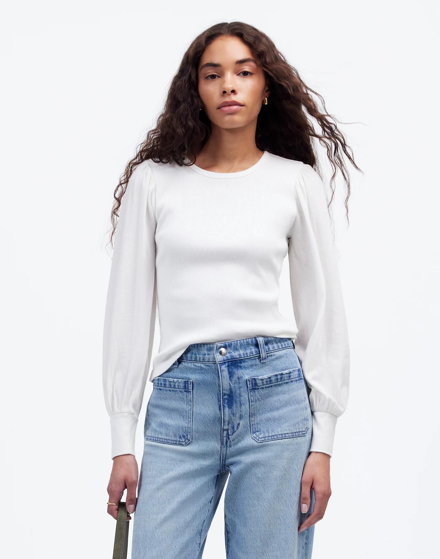 Ribbed Puff-Sleeve Top Product Image