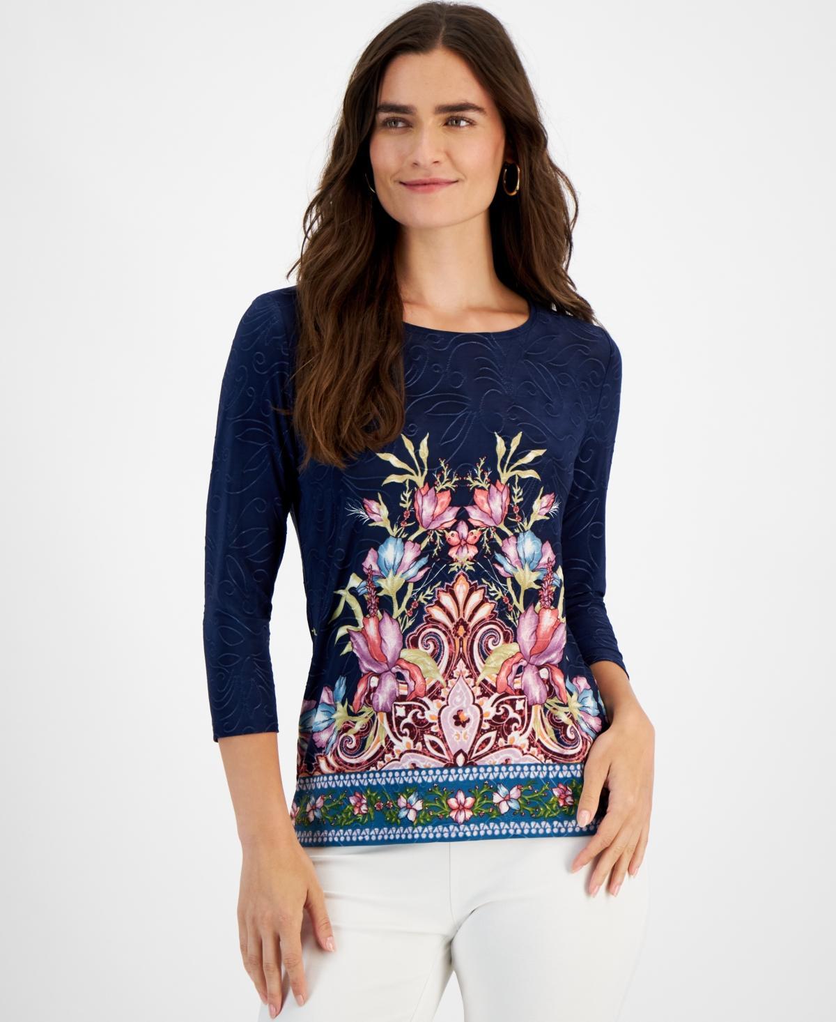 Jm Collection Womens Printed 3/4-Sleeve Top, Created for Macys Product Image
