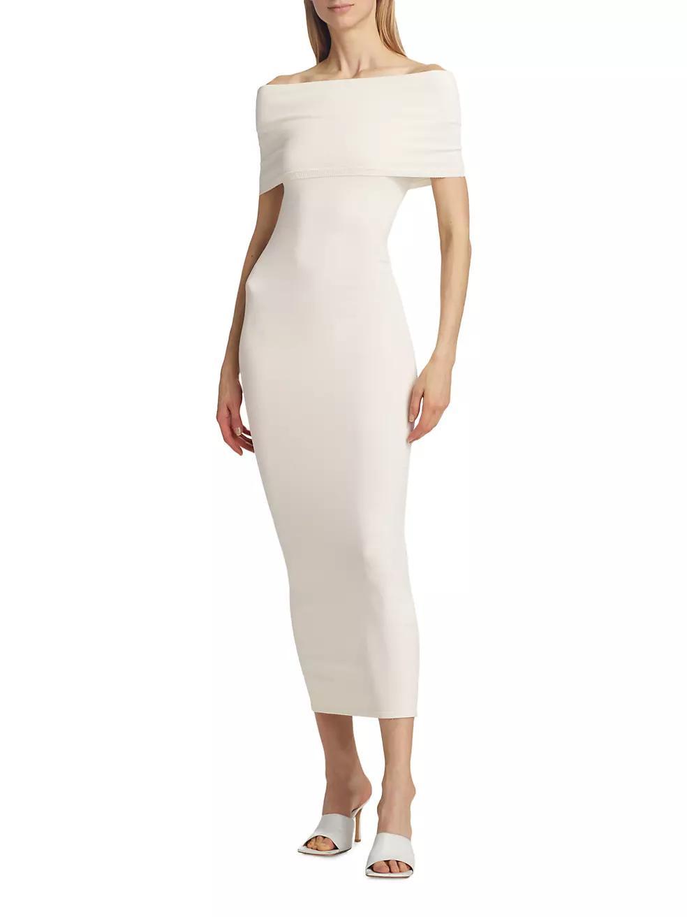 Off-the-Shoulder Rib-Knit Midi-Dress Product Image