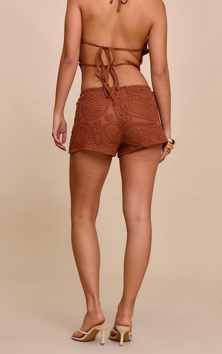 Burnt Orange Textured Embroidered Mid Rise Mini Shorts Product Image